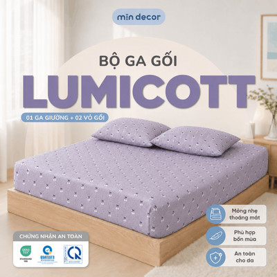 Bộ Ga Gối 3 Món Lumicott Mịn Decor, Bộ Ga Trải Giường Bo Chun Đủ Kích Thước Kèm 2 Vỏ Gối