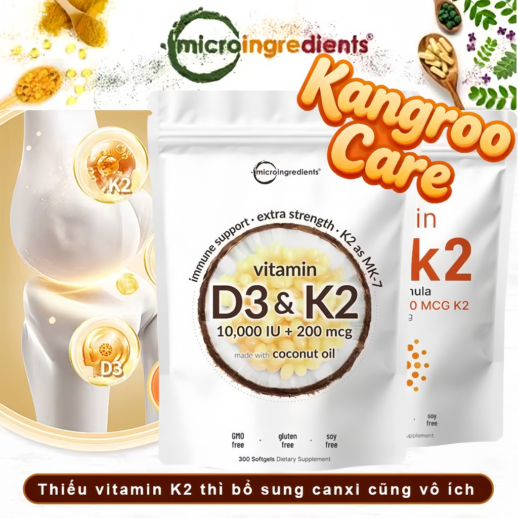 Thực Phẩm Bổ Sung Microingredients Vitamin D3 10,000 Iu + K2 200mcg | Vitamin D3 5000IU + K2 100mcg