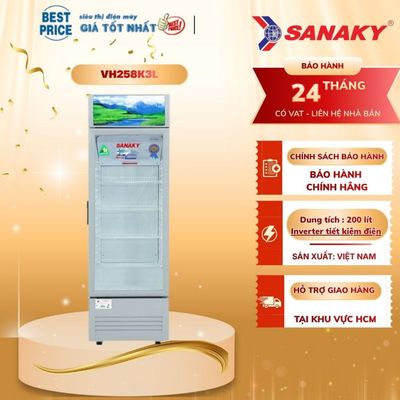 VH-258K3L Tủ mát Inverter Sanaky – 200L, 1 cánh kính, dàn đồng, tiết kiệm điện VH-258K3L