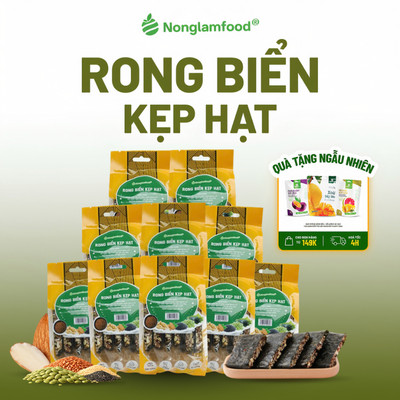 [THUẦN CHAY] Combo 10 Túi Thanh Rong Biển Kẹp Hạt NONGLAMFOOD Kết Cấu Giòn Thơm Tự Nhiên 95g