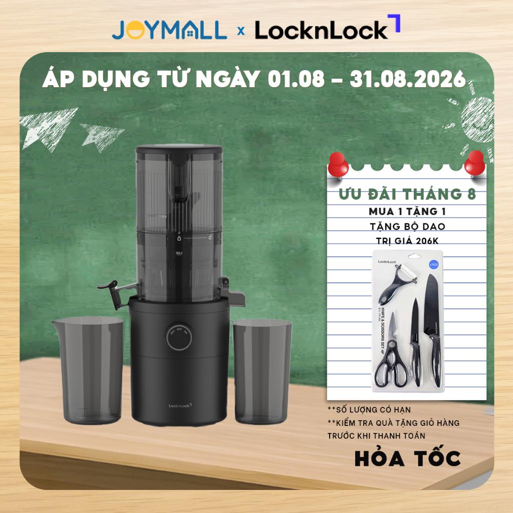 Máy Ép Chậm Trái Cây Nguyên Quả Locknlock Slow Juicer EJJ441BLK 200W, Hàng Chính Hãng, Miệng Rộng - 