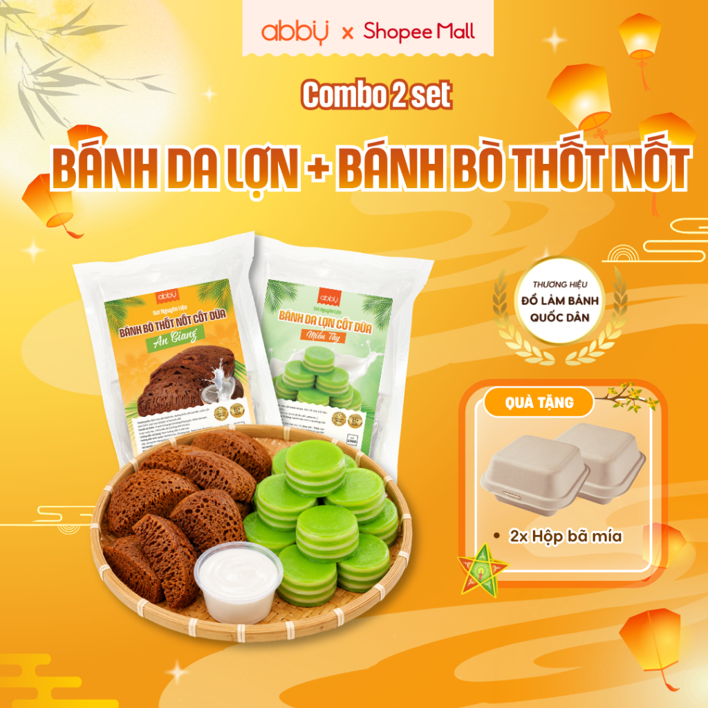 [ABBY] Set nguyên liệu làm bánh da lợn lá dứa cốt dừa Miền Tây - Thành phẩm 10-12 bánh/set - Dẻo thơ