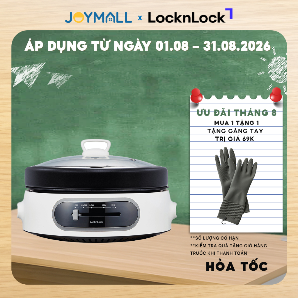 Nồi lẩu nướng đa năng LocknLock 4L EJP544WHT Multi Cooker, Hàng chính hãng, nấu lẩu, nướng - JoyMall