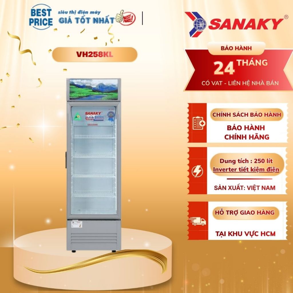 VH-258KL Tủ mát Sanaky – 250L, 1 cánh kính, chống đọng sương, máy nén Panasonic VH-258KL