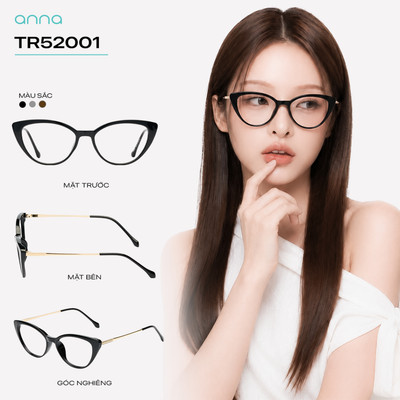 Gọng kính thời trang nữ ANNA chất liệu nhựa dáng mắt mèo trendy nhiều màu 52001
