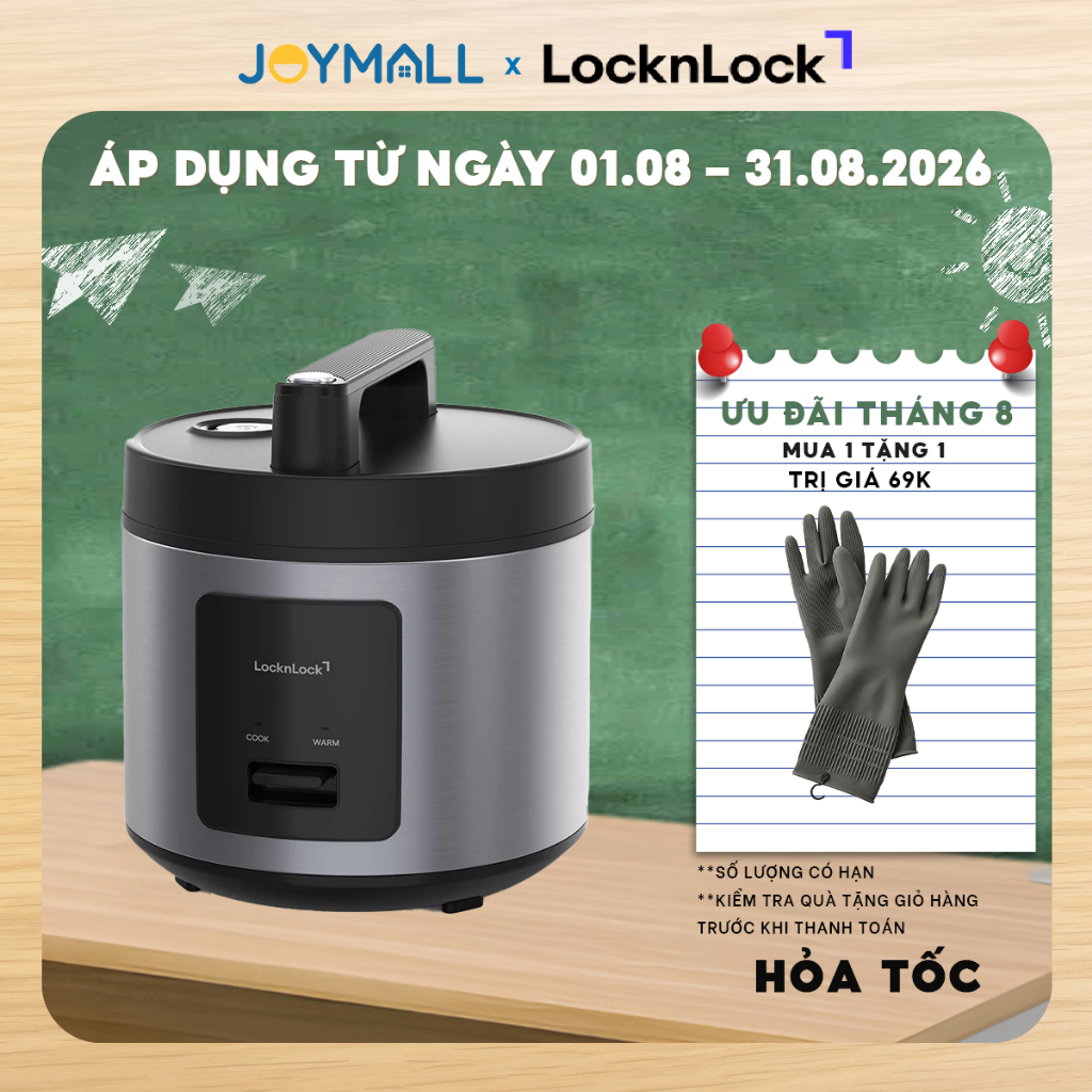Nồi Cơm Điện LocknLock Essential Rice Cooker EJR452BLK 1.8L - Màu Đen, Hàng Chính Hãng - Joymall