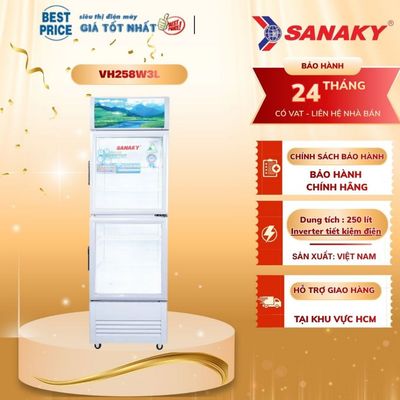 VH-258W3L Tủ mát Inverter Sanaky – 250L, 2 cánh trên dưới, dàn đồng, tiết kiệm điện VH-258W3L