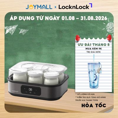 Máy làm sữa chua LocknLock EJY213GRY Kèm 6 Hủ Thuỷ Tinh 220-240V, 50/60Hz, 20W, 1.08L - Màu xám - Chính Hãng - JoyMall