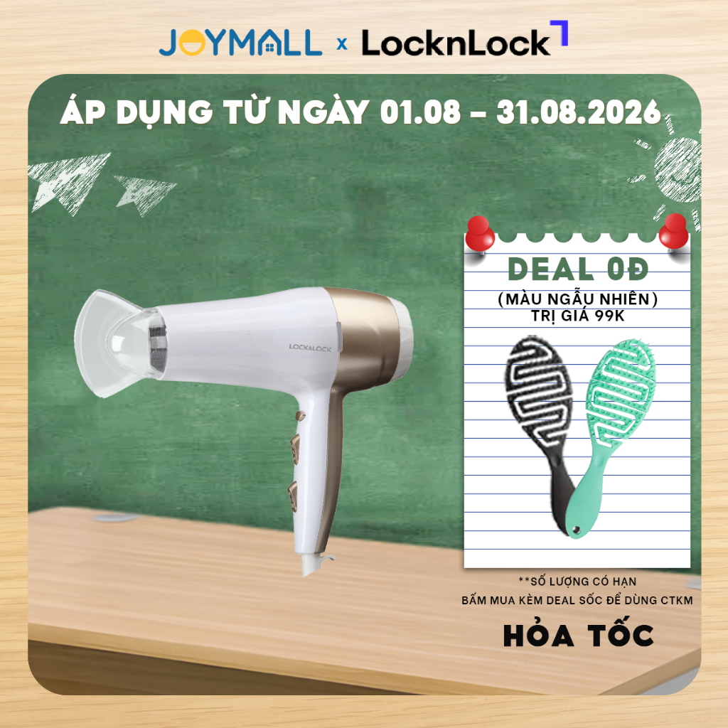 Máy sấy tóc LocknLock ENA136WHT 2000W - Trắng, Kích thước nhỏ gọn, Công suất lớn