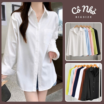 Áo Sơ Mi Bigsize Nữ Tay Dài Có Túi Basic Thời Trang Công Sở Form Rộng Ulzzang Hàn Quốc SM20