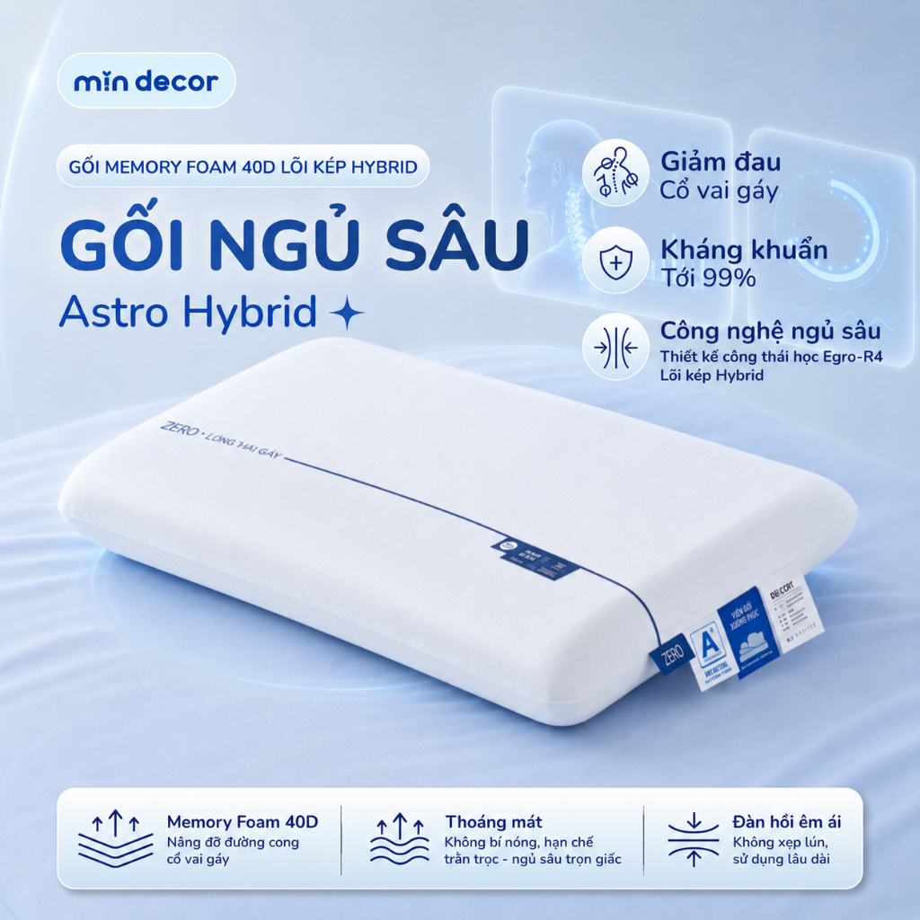 [HOẢ TỐC] Gối Ngủ Sâu Deep Sleep Pro Công Thái Học Mịn Decor, Gối Deep Sleep Pro Công Thái Học Chống