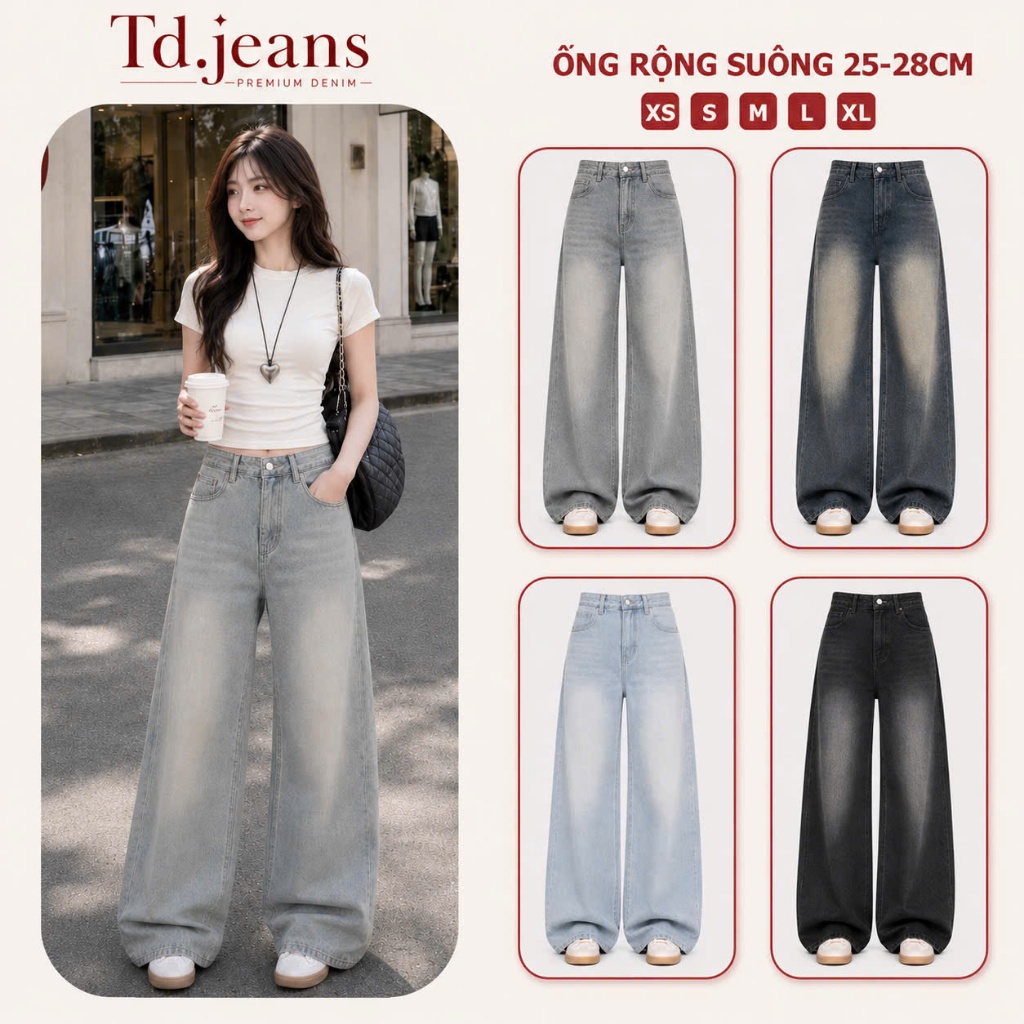 Quần bò jean ống rộng suông xuông nữ jeans cạp cao phong cách jeanshop_0603 ms06
