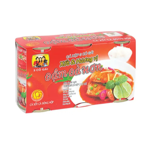 Cá mòi/trích/nục 3 Cô Gái, lốc 3 lon, 155g