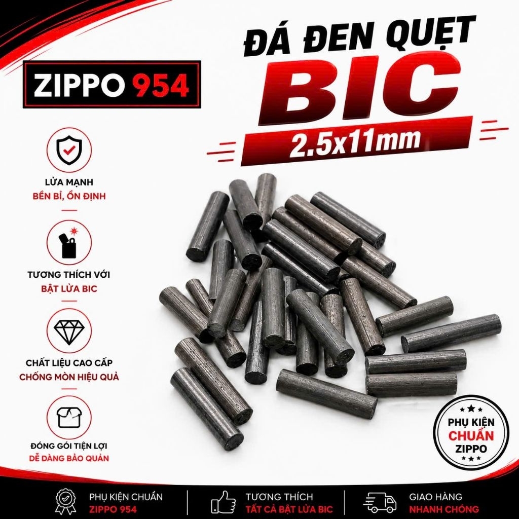 [Zippo 954] Đá Đen Quẹt BIC Pháp Và Hongkong