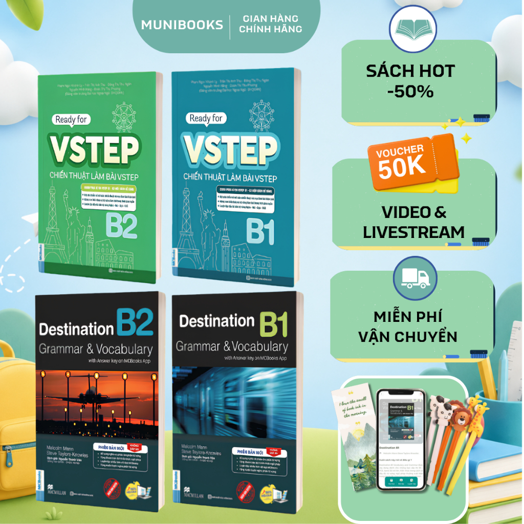 Sách - Combo Luyện thi chứng chỉ Tiếng Anh trình độ B1,B2 - Destination B1,B2 + VSTEP B1,B2