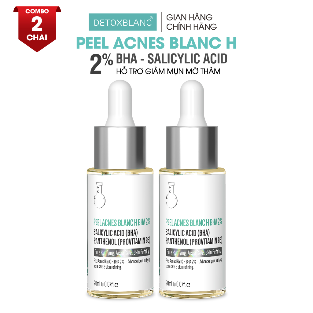 Combo chai 2 Tẩy tế bào chết hỗ trợ làm sạch sâu giảm mụn ẩn, mụn đầu đen, Peel Acnes Blanc H BHA 2%