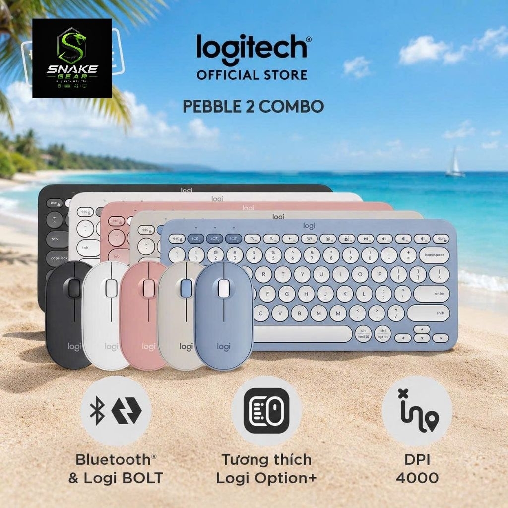 Pebble 2 Combo, Bàn phím Bluetooth Logitech K380s và chuột Logitech M350s - Yên tĩnh, Easy-Switch