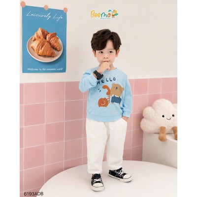 Áo thun dài tay Beemo in hình gấu vải cotton xược co giãn cho bé đi học, đi chơi từ 9-24kg 6193ADB