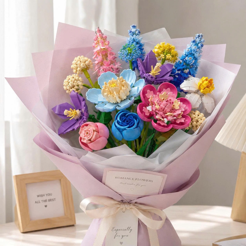 Đồ Chơi Lắp Ghép Mô Hình Bó Hoa Sắc Xuân Rực Rỡ – Hoa Hồng, Hoa Lan, Hoa Vĩnh Cửu, Lãng Mạn ( nhiều 