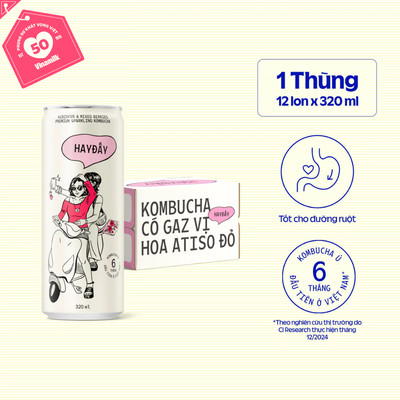 [CHỌN VỊ] Thùng 12 lon Kombucha HAY ĐẤY Có Gaz Nhiều Vị 320ml| [Có thể nhận bao bì Tết/ Thường]