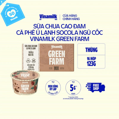[CHỈ GIAO HCM+HN] Thùng 16 hộp Sữa chua ăn Cao đạm caphe ủ lạnh socola ngũ cốc Vinamilk Green Farm - hộp 123g