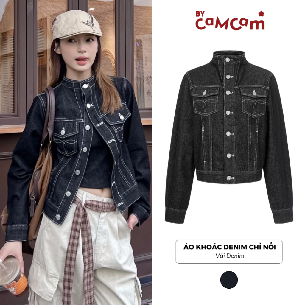 Áo Khoác Jean 𝑩𝒚𝒄𝒂𝒎𝒄𝒂𝒎 Áo Khoác Denim Chỉ Nổi Phong Cách Streetwear Trendy AKHD845