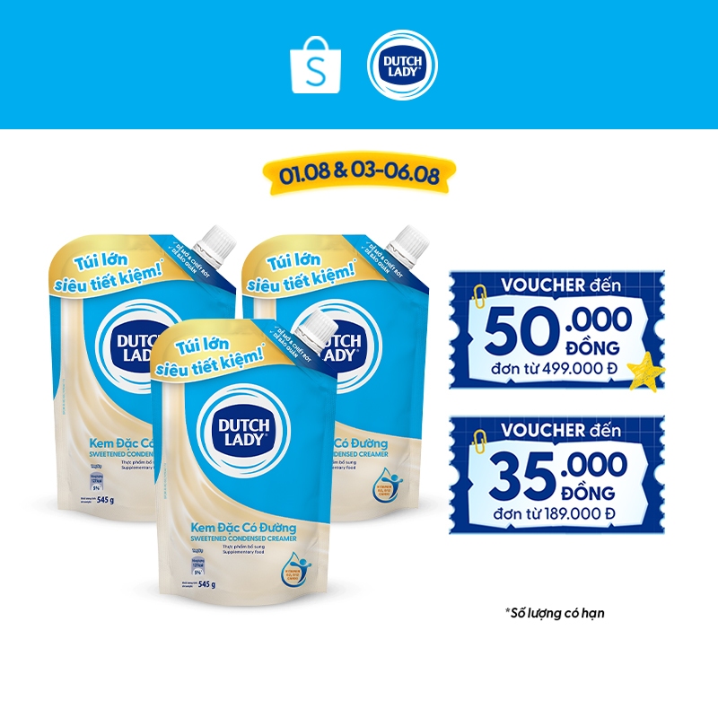 Combo 3 Túi Kem đặc có đường Dutch Lady (545g/túi)