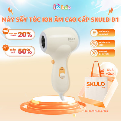 Máy Sấy Tóc Ion Âm SKULD D1 Có Dây - 2 Chế Độ Tiện Lợi, Đèn Led, Độ Ồn Thấp, Chống Bức Xạ Điện Từ, An Toàn Cho Bé IQKAO