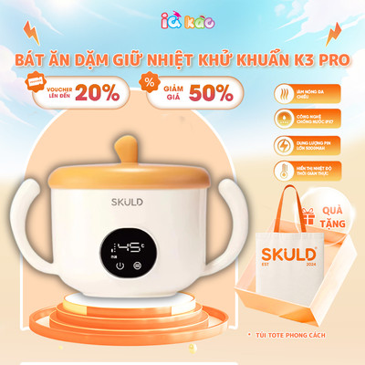 Bát Ăn Dặm Giữ Nhiệt SKULD K3PRO - Bình Ủ Cháo Tích Điện Chống Nước IPX7, Làm Ấm 3 Chiều, Khử Khuẩn  Cho Bé IQKAO