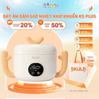 Bát Ăn Dặm Giữ Nhiệt SKULD K5PLUS –Bình Ủ Cháo Tích Điện Làm Ấm 3 Chiều Khử Khuẩn UV, Chống Nước IPX7 Cho Bé IQKAO