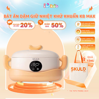 Bát Ăn Dặm Giữ Nhiệt Chia Ngăn SKULD K8MAX -Tích Điện, Khử Khuẩn UV, Chống Nước IPX7, Làm Ấm Đa Chiều Cho Bé IQKAO