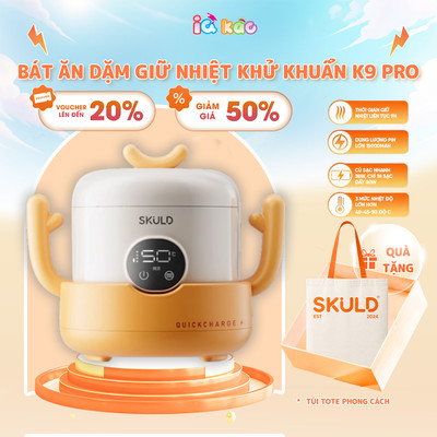 Bát Ăn Dặm Giữ Nhiệt SKULD K9PRO - Bình Ủ Cháo Tích Điện, Khử Khuẩn UV, Chống Nước IPX7, Làm Ấm, An Toàn Cho Bé IQKAO