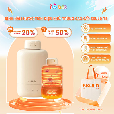 Bình Hâm Nước Pha Sữa Giữ Nhiệt Tích Điện SKULD T5 - Hâm Nước, Kiểm Tra Nhiệt Độ, Thanh Trùng An Toàn Cho Bé 400ml