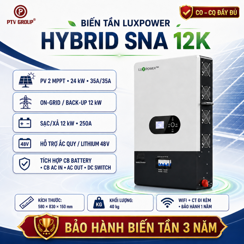 Inverter Luxpower ECO SNA 12Kw 1 Pha I Biến Tần Hybrid | PTV GROUP | Bảo Hành 3 Năm