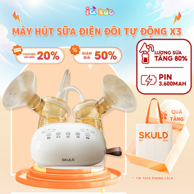 Máy Hút Sữa Điện Đôi SKULD X3 PPSU 9 Cấp Độ Hút, Massage Không Đau, Điều Khiển Riêng 2 Bên Tặng Túi Trữ Sữa IQKAO