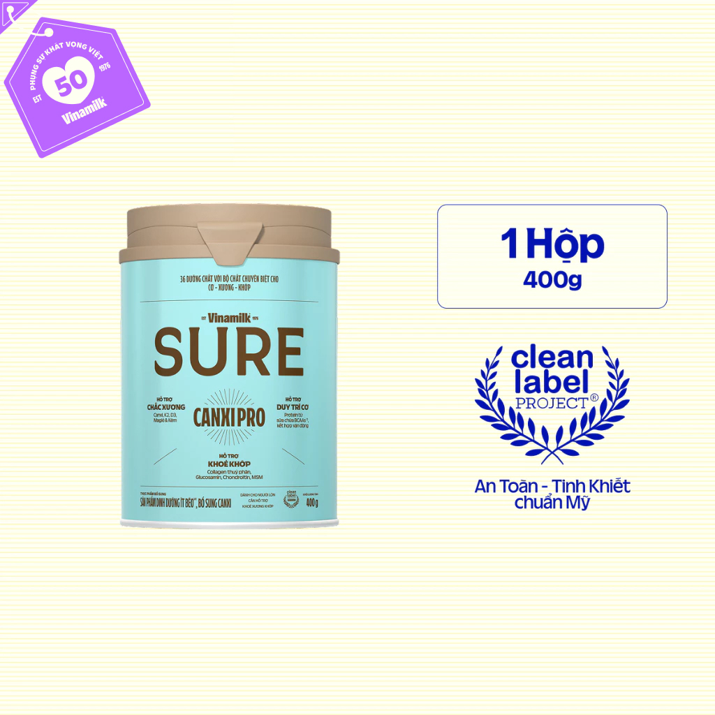 Sữa bột Vinamilk Sure CanxiPro - Hộp thiếc 400g
