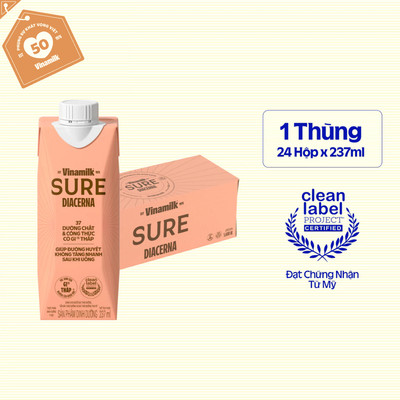 Thùng 24 hộp Sữa Bột Pha Sẵn Vinamilk Sure Diacerna 237ml với 37 dưỡng chất với công thức có chỉ số đường huyết thấp