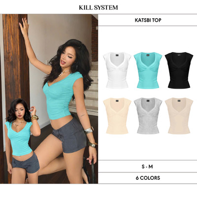 Áo thun cổ tim ôm body tôn dáng KATSBI - 𝐊𝐈𝐋𝐋 𝐒𝐘𝐒𝐓𝐄𝐌