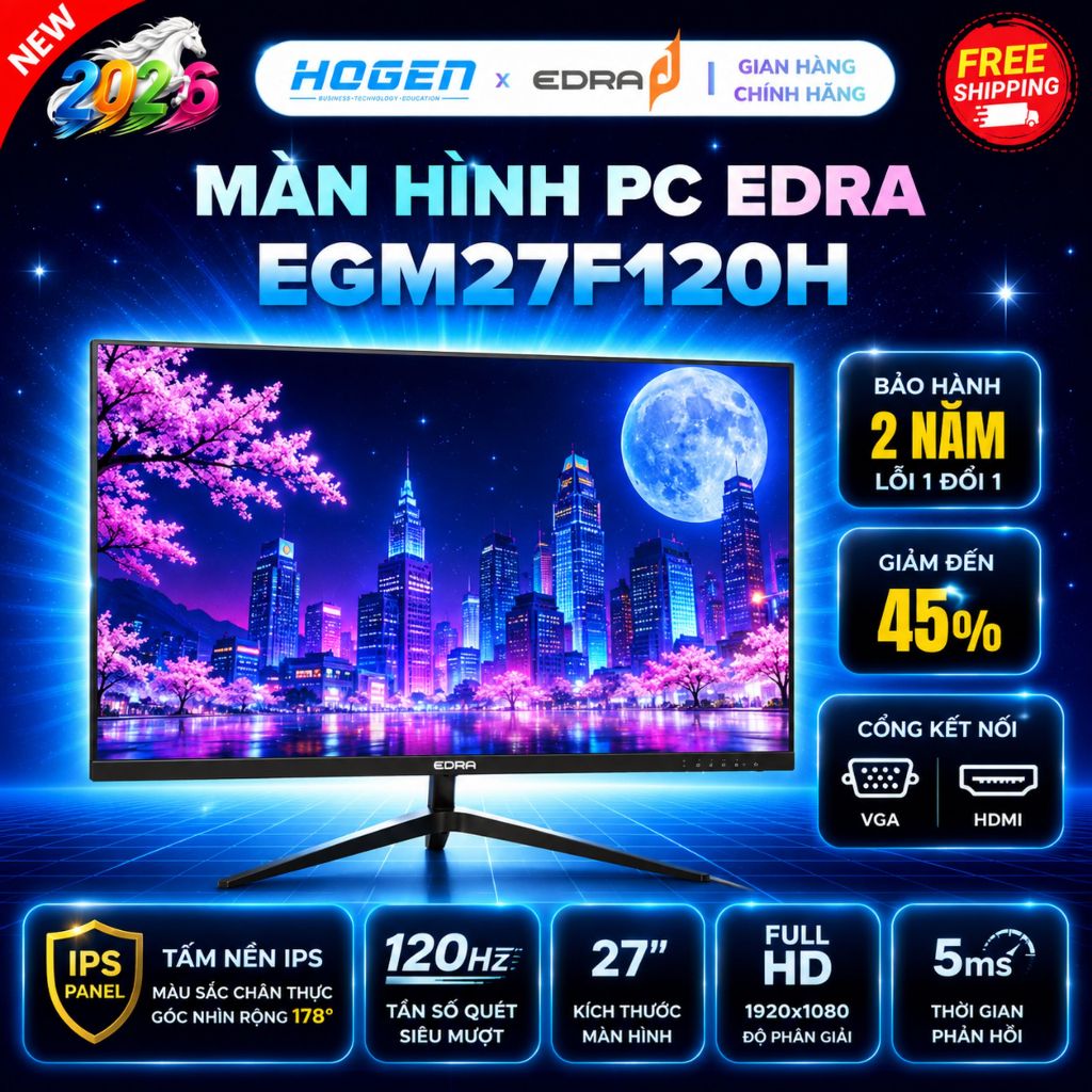 [HOGEN PC] Màn Hình Gaming EDRA EGM27F120H  27Inch/FullHD/IPS/120Hz, Bảo hành 24 Tháng