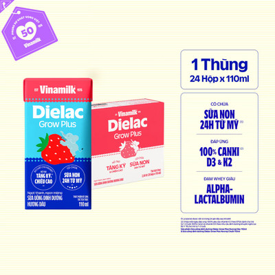 Thùng 24 hộp Sữa Non Vinamilk Dielac Grow Plus Vị Dâu 110ml