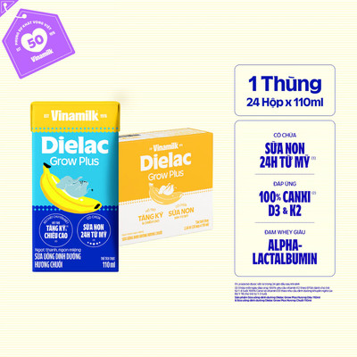 Thùng 24 hộp Sữa Uống Dinh Dưỡng Vinamilk Dielac Grow Plus Hương Chuối 110ml