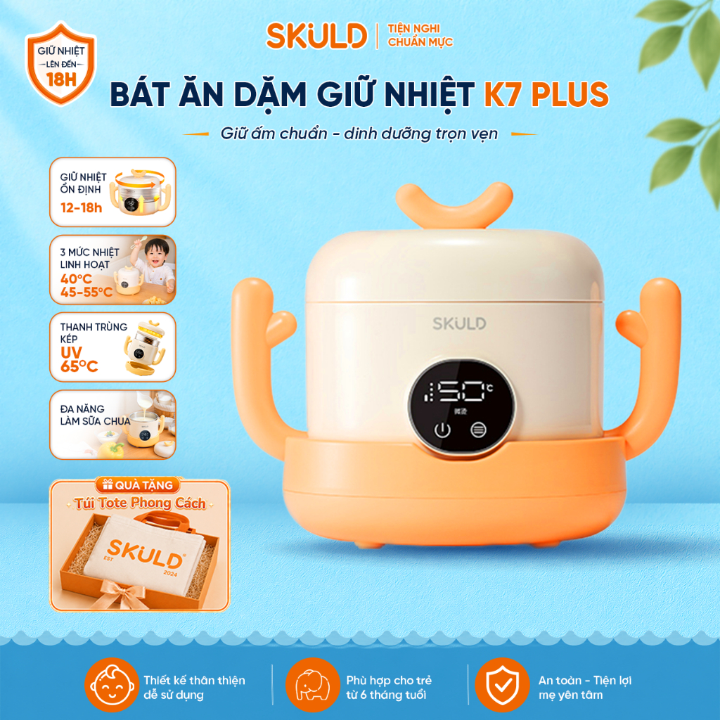 Bát Ăn Dặm Tích Điện SKULD K7PLUS – Hâm Cháo, Khử Khuẩn UV, Giữ Nhiệt 8H, Chống Nước IPX7, Đa Năng C