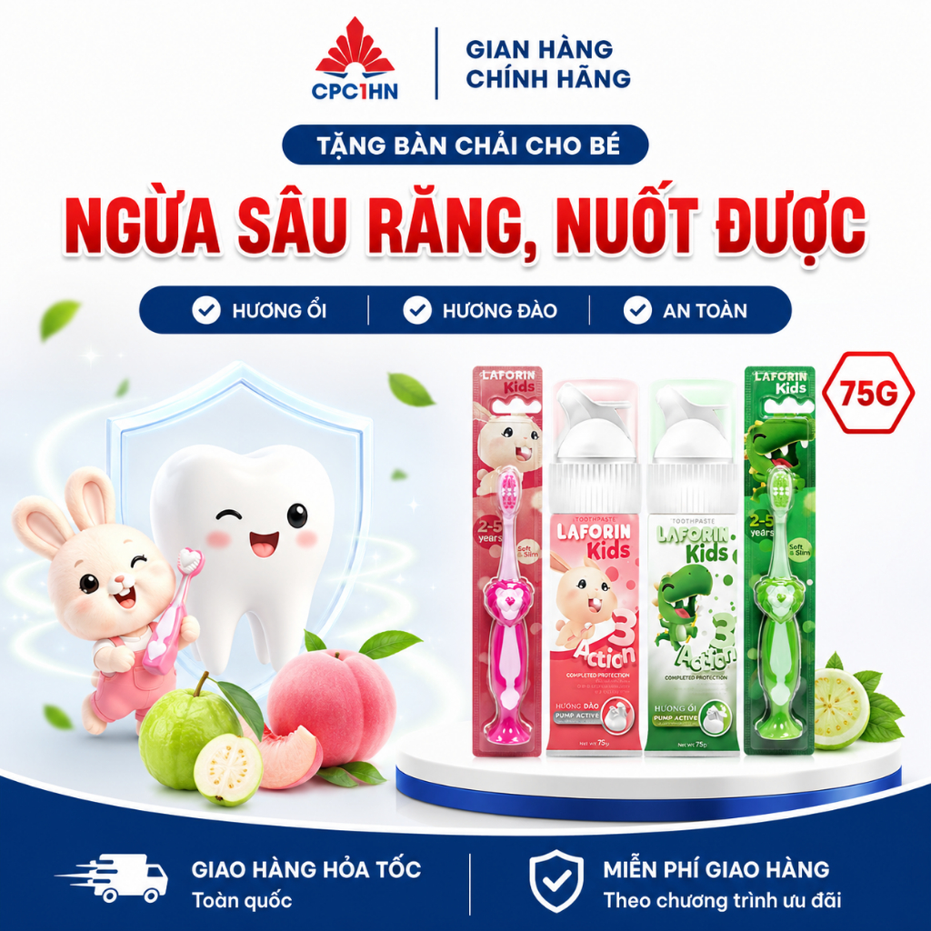 Kem đánh răng cho bé Laforin Kids hương đào và ổi chống sâu răng, nuốt an toàn 75g