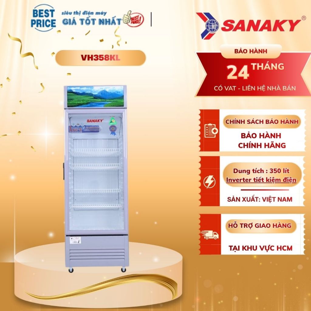 VH-358KL Tủ mát Sanaky – 350L, 1 cánh kính, chống đọng sương, máy nén Panasonic VH-358KL