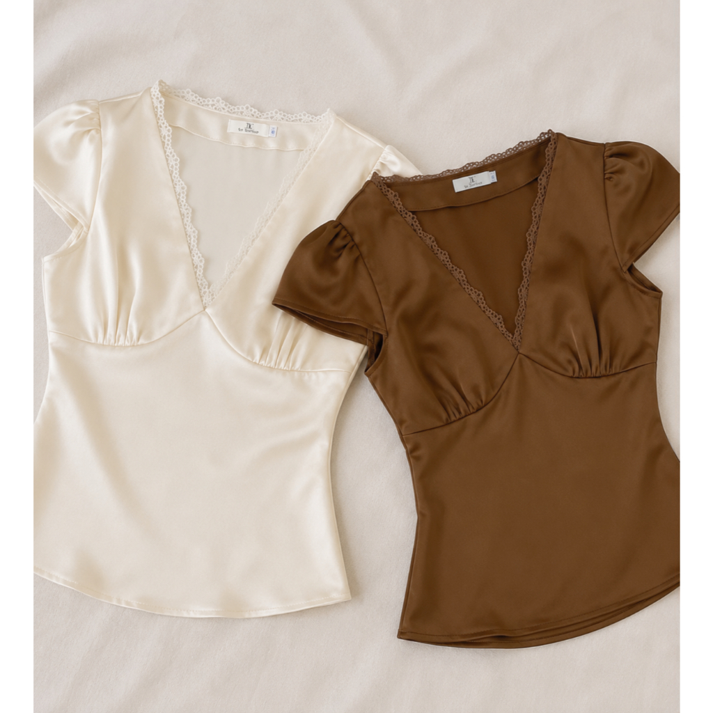 LYC FASHION - Áo Cổ V phối ren lụa Hàn châu