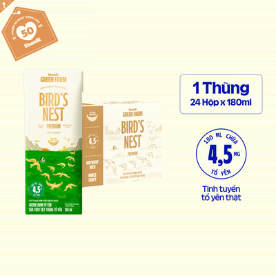Thùng 24 hộp Sữa tươi tiệt trùng chứa tổ yến Vinamilk Green farm - hộp 180ml