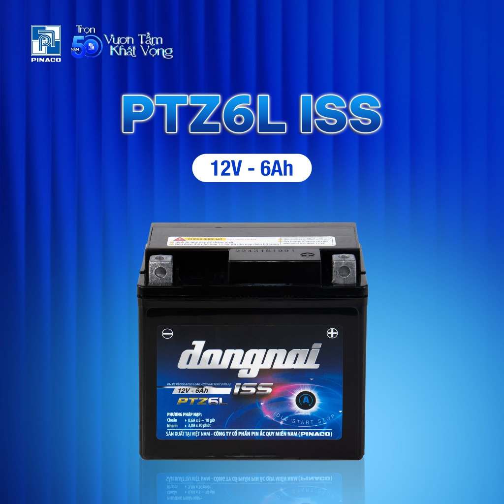 Ắc quy Dongnai PTZ6L ISS 12V - 6Ah dành cho xe có Idling stop - miễn bảo dưỡng - dùng cho xe máy