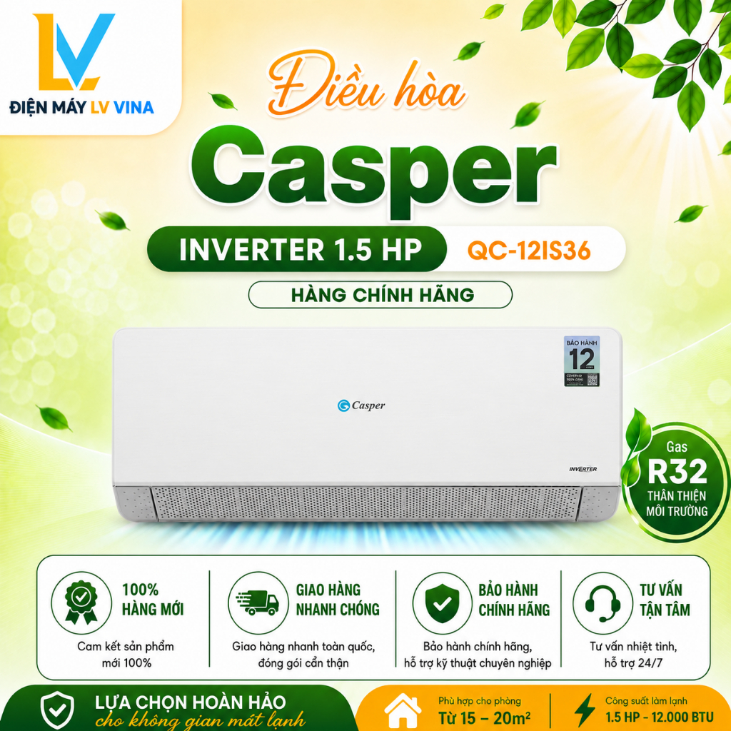 QC-12IS36 | Điều hòa Casper Inverter 1.5 HP QC-12IS36 - Hàng chính hãng