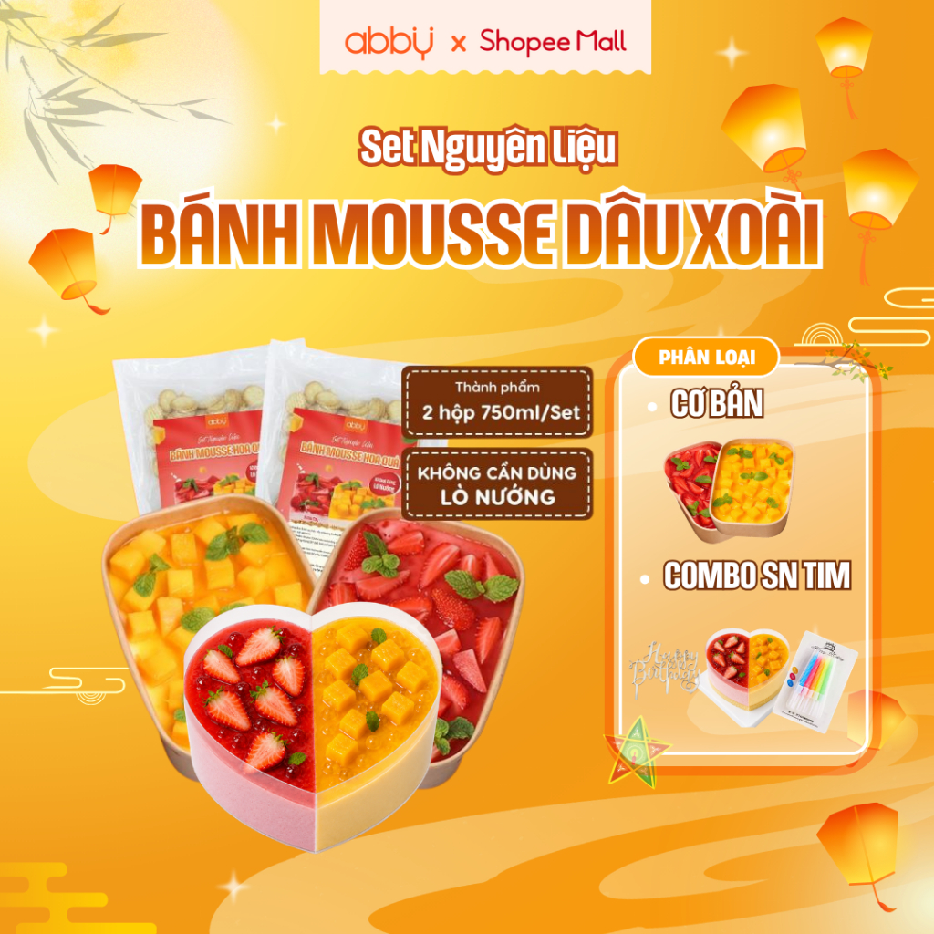 [ABBY] Set làm bánh Mousse Việt quất - Chanh leo Abby nguyên liệu làm bánh  thành phẩm 2 hộp 750ml