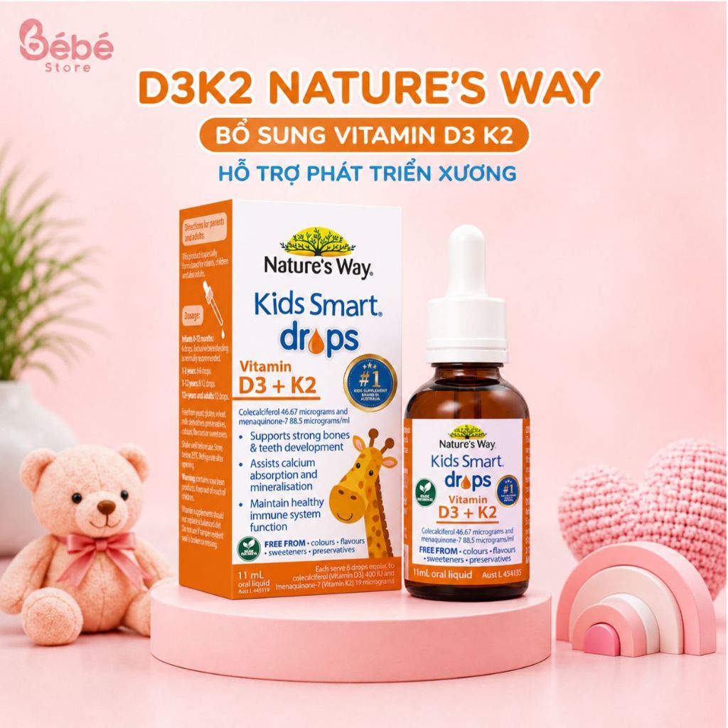 Vitamin D3 K2 Nature's Way Kids Smart Drops Vitamin D3K2 Organic - Hỗ Trợ Xương Răng Chắc Khoẻ 11ml